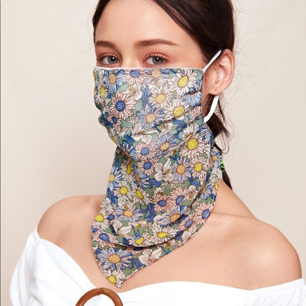 Blue flower scarf face mask